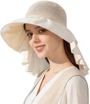Breathable UV-Mesh-Sun-Bucket-Hats for Women - Summer Wide Brim Bucket Hat with Neck Flap, Fishing Hat for Outdoor Breathable UV-Mesh-Sun-Bucket-Hats for Women - Summer Wide Brim Bucket Hat with Neck Flap, Fishing Hat for Outdoor