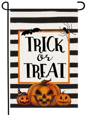 Trick or Treat Halloween Garden Flag 12x18 Inch Double Sided Burlap Scary Halloween Pumpkin Bat Spider Stripes Farmhouse Small Yard Flag for Outside Decoration (Halloween) Trick or Treat Halloween Garden Flag 12x18 Inch Double Sided Burlap Scary Halloween Pumpkin Bat Spider Stripes Farmhouse Small Yard Flag for Outside Decoration (Halloween)
