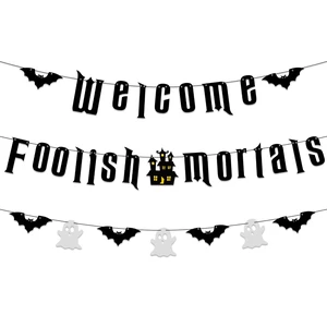 Welcome Foolish Halloween Mortals Banner Party Decorations Welcome Foolish Halloween Mortals Banner Party Decorations
