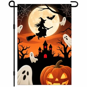 Halloween Flying Witch Ghost Garden Flag 12x18 Inch Polyester Halloween Flying Witch Ghost Garden Flag 12x18 Inch Polyester