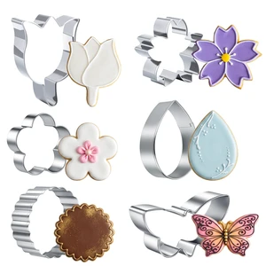 6pcs Flower Cookie Cutters Set Stainless Steel Summer Cookie Cutters Butterfly Tulip Flower Biscuit Fondant Molds for Christmas Home Baking Tool Spring Party Favors 6pcs Flower Cookie Cutters Set Stainless Steel Summer Cookie Cutters Butterfly Tulip Flower Biscuit Fondant Molds for Christmas Home Baking Tool Spring Party Favors