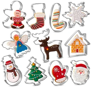 Christmas Cookie Cutters Set, HUINF 11Pcs Cookie Cutters Variety Pack - Gingerbread Men, Christmas Tree, Snowflake, House, Candy Cane, Santa Face, Reindeer and More for Christmas Winter Holiday Christmas Cookie Cutters Set, HUINF 11Pcs Cookie Cutters Variety Pack - Gingerbread Men, Christmas Tree, Snowflake, House, Candy Cane, Santa Face, Reindeer and More for Christmas Winter Holiday