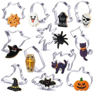 Halloween Cookie Cutters Set, HUINF 12Pcs Stainless Steel Cookie Cutters - Bat, Ghost, Pumpkin, Cat, Spider, Spider Web, Coffin, Witch's Hat, Skull, Tombstone Shapes for Halloween Baking Halloween Cookie Cutters Set, HUINF 12Pcs Stainless Steel Cookie Cutters - Bat, Ghost, Pumpkin, Cat, Spider, Spider Web, Coffin, Witch's Hat, Skull, Tombstone Shapes for Halloween Baking