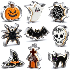 Halloween Cookie Cutters Set 9 Pieces, Metal Cookie Cutters Shapes - Bat, Ghost, Pumpkin, Cat, Witch's Hat, Spider, Spider Web, Skull, Tombstone, Stainless Steel Biscuit Molds for Party Decorations Halloween Cookie Cutters Set 9 Pieces, Metal Cookie Cutters Shapes - Bat, Ghost, Pumpkin, Cat, Witch's Hat, Spider, Spider Web, Skull, Tombstone, Stainless Steel Biscuit Molds for Party Decorations