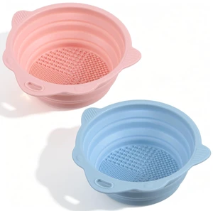 2PCS Foldable Makeup Brush Cleaner Bowl, Silicone Cleaning Mat, Portable Makeup Brush Cleaner Tool for Brushes Sponges (Light Blue & Light Red) 2PCS Foldable Makeup Brush Cleaner Bowl, Silicone Cleaning Mat, Portable Makeup Brush Cleaner Tool for Brushes Sponges (Light Blue & Light Red)