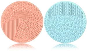 2 Pieces Silicone Makeup Brush Cleaner, YalsFTY Cosmetic Brush Scrubber Mat Pad Cleaning Tool, Dual-Sided Functionality to Accommodate All types of Brushes, Powder Puffs and Sponges (Blue & Peach) 2 Pieces Silicone Makeup Brush Cleaner, YalsFTY Cosmetic Brush Scrubber Mat Pad Cleaning Tool, Dual-Sided Functionality to Accommodate All types of Brushes, Powder Puffs and Sponges (Blue & Peach)