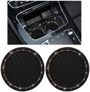 2 Pack Bling Car Cup Coaster, 2.75 Inch Rhinestone Silicone Auto Cup Holder Insert Coaster, Anti Slip Crystal Soft Rubber Cup Pad, Universal Vehicle Accessories for Women (Black&Pink) 2 Pack Bling Car Cup Coaster, 2.75 Inch Rhinestone Silicone Auto Cup Holder Insert Coaster, Anti Slip Crystal Soft Rubber Cup Pad, Universal Vehicle Accessories for Women (Black&Pink)