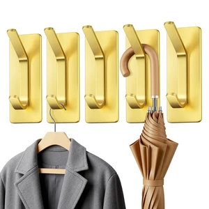 Double Adhesive Hooks, 5 Pack Stainless Steel Hooks 15 lb Max, Gold Double Adhesive Hooks, 5 Pack Stainless Steel Hooks 15 lb Max, Gold