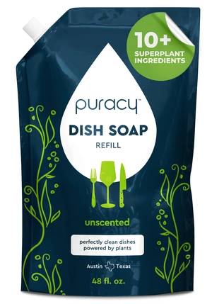 Natural Dish Soap Refill - Skin-Softening Plant-Based Liquid Dishwashing Detergent Soap, Clean-Rinsing Water-Sheeting Formula (Free & Clear, 48 fl oz) Natural Dish Soap Refill - Skin-Softening Plant-Based Liquid Dishwashing Detergent Soap, Clean-Rinsing Water-Sheeting Formula (Free & Clear, 48 fl oz)