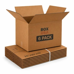 Moving Boxes Holds 65lbs, 20"L x 20"W x 15"H (6-Pack) Large - Corrugated Cardboard for Shipping, Mailing, Packing, Packaging and Storage Moving Boxes Holds 65lbs, 20"L x 20"W x 15"H (6-Pack) Large - Corrugated Cardboard for Shipping, Mailing, Packing, Packaging and Storage