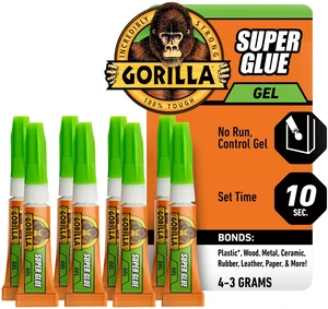 Super Glue Gel, Clear, Four 3 g Tubes, 2-Pack, All Purpose Fast Setting, Ideal for Projects and Repairs, No-Run Formula, Anti-Clog Cap, Dries in 10-45 Seconds Super Glue Gel, Clear, Four 3 g Tubes, 2-Pack, All Purpose Fast Setting, Ideal for Projects and Repairs, No-Run Formula, Anti-Clog Cap, Dries in 10-45 Seconds