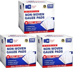 Thick Non-Woven Sterile 3x3 Pads Pack of 300| 8-ply Sponges| Individually Packed, Soft and Lint-Free Medical Pads for Enhanced Absorption and Wound Care Thick Non-Woven Sterile 3x3 Pads Pack of 300| 8-ply Sponges| Individually Packed, Soft and Lint-Free Medical Pads for Enhanced Absorption and Wound Care