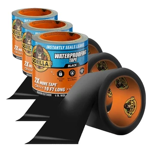Waterproof Patch & Seal Tape, Black Tape, 4" x 10' (Pack of 3) - Permanent Weather Resistant Seal for Leaks and Repairs Waterproof Patch & Seal Tape, Black Tape, 4" x 10' (Pack of 3) - Permanent Weather Resistant Seal for Leaks and Repairs