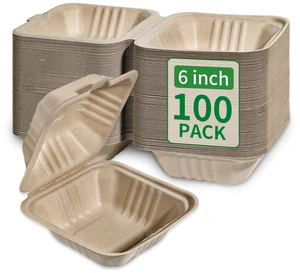 Disposable 100 Pack 6×6 Inch Takeout Lunch Box Containers with Lids Compostable and Eco-Friendly Biodegradable Bagasse To Go Containers, PFAS-Free, Ideal for Meal Prep, Food, Party, Picnic Disposable 100 Pack 6×6 Inch Takeout Lunch Box Containers with Lids Compostable and Eco-Friendly Biodegradable Bagasse To Go Containers, PFAS-Free, Ideal for Meal Prep, Food, Party, Picnic