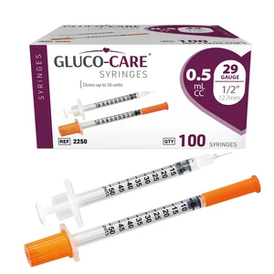 0.5 ml/cc Syringes 29G x 1/2 (12.7mm), 100/box Fine Tip, Home & Lab Use, Clear Barrel, Bold Scale, Smooth Plunger Movement with back-end stopper, Leak-Proof Design 0.5 ml/cc Syringes 29G x 1/2 (12.7mm), 100/box Fine Tip, Home & Lab Use, Clear Barrel, Bold Scale, Smooth Plunger Movement with back-end stopper, Leak-Proof Design