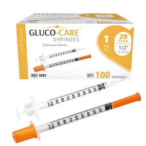 1 ml/cc Syringes 29G x 1/2 (12.7mm), 100/box Fine Tip, Home & Lab Use, Clear Barrel, Bold Scale, Smooth Plunger Movement with back-end stopper, Leak-Proof Design 1 ml/cc Syringes 29G x 1/2 (12.7mm), 100/box Fine Tip, Home & Lab Use, Clear Barrel, Bold Scale, Smooth Plunger Movement with back-end stopper, Leak-Proof Design