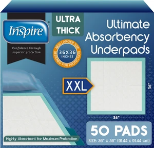 Super Absorbent Disposable Bed Pads for Chronic Incontinence Ultra Thick and Absorbent Bed Pads Disposable Adult | Pee Pads for Adults (36" X 36" Pack of 50) XX Large Super Absorbent Disposable Bed Pads for Chronic Incontinence Ultra Thick and Absorbent Bed Pads Disposable Adult | Pee Pads for Adults (36" X 36" Pack of 50) XX Large