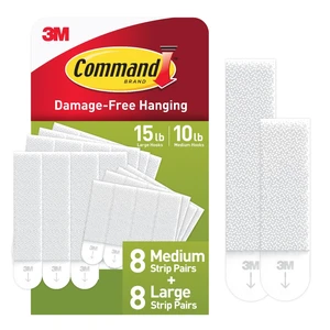 15 & 10 lb Assorted Picture Hanging Strips, 16 Pairs (32 Strips) White Picture Hanging Strips, Damage-Free Wall Hangers for Frames, No Tools Required, Ideal for Decorating Apartments, Dorms 15 & 10 lb Assorted Picture Hanging Strips, 16 Pairs (32 Strips) White Picture Hanging Strips, Damage-Free Wall Hangers for Frames, No Tools Required, Ideal for Decorating Apartments, Dorms