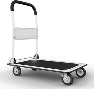 Heavy Duty Foldable Push Cart Dolly | 330 lbs. Capacity | Upgraded Collapsible Hand Truck Folding Platform with Swivel Wheels | Flat Bed Moving Wagon | Space Saving Push Handle (White) Heavy Duty Foldable Push Cart Dolly | 330 lbs. Capacity | Upgraded Collapsible Hand Truck Folding Platform with Swivel Wheels | Flat Bed Moving Wagon | Space Saving Push Handle (White)