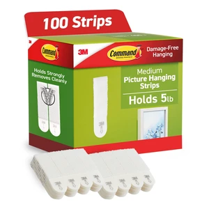 Medium Picture Hanging Strips, 5 lb per Strip, 100 Pairs, White Medium Picture Hanging Strips, 5 lb per Strip, 100 Pairs, White