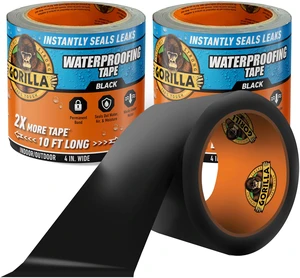 Waterproofing Tape, Black, 4" x 10', 2-Pack, Permanent Seal Weather Resistant for Leaks and Repairs, Conforms to Holes, Cracks, and Gaps, Suitable for Indoor Use Waterproofing Tape, Black, 4" x 10', 2-Pack, Permanent Seal Weather Resistant for Leaks and Repairs, Conforms to Holes, Cracks, and Gaps, Suitable for Indoor Use