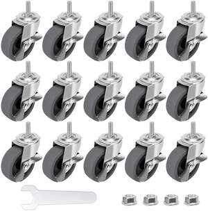 Caster Wheels, 3" Locking Swivel Threaded Stem Casters Set with Brake of 16 3/8"-16 x 1" (Screw Diameter 3/8", Length 1")Rubber Casters with 360 Degree No Noise Wheels for Furniture and Workbench Caster Wheels, 3" Locking Swivel Threaded Stem Casters Set with Brake of 16 3/8"-16 x 1" (Screw Diameter 3/8", Length 1")Rubber Casters with 360 Degree No Noise Wheels for Furniture and Workbench