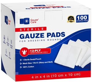 100pc Large Sterile Pads 4x4 Sterile for Wounds Bulk - 12ply Woven Sponges - USP IV Breathable Mesh 4x4 Pads Sterile for Enhanced Absorption - First Aid Medical 100pc Large Sterile Pads 4x4 Sterile for Wounds Bulk - 12ply Woven Sponges - USP IV Breathable Mesh 4x4 Pads Sterile for Enhanced Absorption - First Aid Medical
