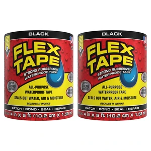 Strong Rubberized Waterproof Tape, Black, 4 in x 5 ft, 2-Pack Patch, bond, seal, repair, works underwater, strong adhesive, roof leaks, gutters, pipes, pools, boats, RV, UV resistant Strong Rubberized Waterproof Tape, Black, 4 in x 5 ft, 2-Pack Patch, bond, seal, repair, works underwater, strong adhesive, roof leaks, gutters, pipes, pools, boats, RV, UV resistant