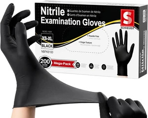 Black Nitrile Gloves, Gloves Disposable Latex Free, Powder Free 3-Mil, Medical Exam Glove, Food Safe Gloves, Cooking Gloves, Cleaning Gloves (Medium, 200) Black Nitrile Gloves, Gloves Disposable Latex Free, Powder Free 3-Mil, Medical Exam Glove, Food Safe Gloves, Cooking Gloves, Cleaning Gloves (Medium, 200)