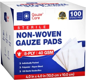 Non-Woven Sterile Pads 4x4, Pack of 100, 8-Ply, Soft, Lint-Free, Individually Wrapped, Sterile, Absorbent, Breathable, Perfect for Wound Care Non-Woven Sterile Pads 4x4, Pack of 100, 8-Ply, Soft, Lint-Free, Individually Wrapped, Sterile, Absorbent, Breathable, Perfect for Wound Care