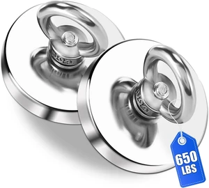 Fishing Magnets with Countersunk Hole 2.95 inch 650LBS Pulling Force 2 Pack Strong Lifting Magnet Neodymium Rare Earth Eyebolt for Retrieving in River and Magneticc Fishing Magnets with Countersunk Hole 2.95 inch 650LBS Pulling Force 2 Pack Strong Lifting Magnet Neodymium Rare Earth Eyebolt for Retrieving in River and Magneticc