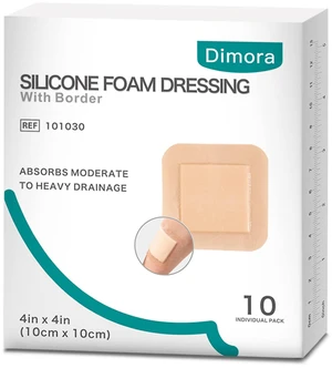 Silicone Foam Dressing with Border Adhesive 4"x4"10 Pack Megasorb 5-Layer No Leaking Waterproof Gentle Border for Wound Care Breathable Banage Pads Silicone Foam Dressing with Border Adhesive 4"x4"10 Pack Megasorb 5-Layer No Leaking Waterproof Gentle Border for Wound Care Breathable Banage Pads