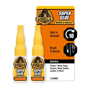 Super Glue with Brush & Nozzle Applicator, Clear, 12 g, 2-Pack All Purpose, Fast Setting for Projects and Repairs, Anti-Clog Cap, Ideal for Wood, Metal, and Plastic Super Glue with Brush & Nozzle Applicator, Clear, 12 g, 2-Pack All Purpose, Fast Setting for Projects and Repairs, Anti-Clog Cap, Ideal for Wood, Metal, and Plastic