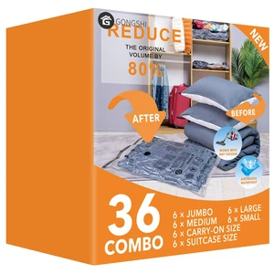 Vacuum Storage Bags for Clothing, 36-Piece Set 6 Jumbo, 6 Large, 6 Medium, 6 Small and 12 Travel Roll-Up Bags; Great for Clothes, Bedding, Luggage and Seasonal Storage Vacuum Storage Bags for Clothing, 36-Piece Set 6 Jumbo, 6 Large, 6 Medium, 6 Small and 12 Travel Roll-Up Bags; Great for Clothes, Bedding, Luggage and Seasonal Storage
