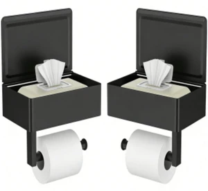 Toilet Paper Holder with Shelf, Wall-Mounted Modern Wipes Dispenser Matte Black 2 Pack Toilet Paper Holder with Storage Fits Wipes, Sanitary Napkins, Tampons 8.0"x5.3" Large Shelf Toilet Paper Holder with Shelf, Wall-Mounted Modern Wipes Dispenser Matte Black 2 Pack Toilet Paper Holder with Storage Fits Wipes, Sanitary Napkins, Tampons 8.0"x5.3" Large Shelf