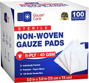 Thick Non-Woven Sterile 3x3 Pads Pack of 100| 8-ply Sponges| Individually Packed, Soft and Lint-Free Medical Pads for Enhanced Absorption and Wound Care Thick Non-Woven Sterile 3x3 Pads Pack of 100| 8-ply Sponges| Individually Packed, Soft and Lint-Free Medical Pads for Enhanced Absorption and Wound Care