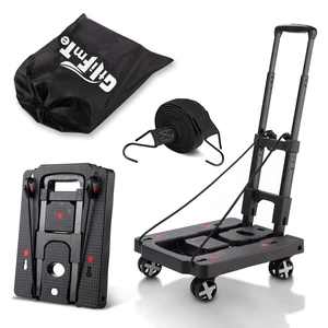 Foldable Hand Truck, Lightweight Luggage Cart for Airport Car Seat Compact Folding dolly with Rotating swivel wheel,storage size12×15.7×4.1",110lbs Load,Upright Lock Handle with 3bungee cords Foldable Hand Truck, Lightweight Luggage Cart for Airport Car Seat Compact Folding dolly with Rotating swivel wheel,storage size12×15.7×4.1",110lbs Load,Upright Lock Handle with 3bungee cords