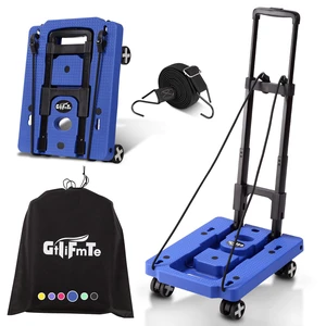 Foldable Hand Truck, Lightweight Luggage Cart for Airport Car Seat Compact Folding dolly with Rotating swivel wheel,storage size12×15.7×4.1",300lbs Load,Upright Lock Handle with 3bungee cords Foldable Hand Truck, Lightweight Luggage Cart for Airport Car Seat Compact Folding dolly with Rotating swivel wheel,storage size12×15.7×4.1",300lbs Load,Upright Lock Handle with 3bungee cords