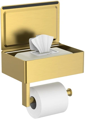 Toilet Paper Holder with Shelf, Wall-Mounted Modern Wipes Dispenser Brushed Gold Toilet Paper Holder with Storage for Bathroom Fits Wipes, Sanitary Napkins, Tampons 8.0"x5.3" Large Shelf Toilet Paper Holder with Shelf, Wall-Mounted Modern Wipes Dispenser Brushed Gold Toilet Paper Holder with Storage for Bathroom Fits Wipes, Sanitary Napkins, Tampons 8.0"x5.3" Large Shelf