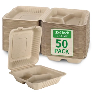 Disposable 50 Pack 3 Compartment 8x9 Inch Take Out Food Containers Compostable and Eco-Friendly Biodegradable Bagasse To Go Containers, PFAS-Free, Ideal for Meal Prep, Food, Party, Picnic Disposable 50 Pack 3 Compartment 8x9 Inch Take Out Food Containers Compostable and Eco-Friendly Biodegradable Bagasse To Go Containers, PFAS-Free, Ideal for Meal Prep, Food, Party, Picnic