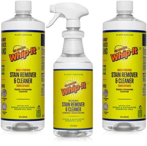 Whip-It Stain Remover and Concentrate Kit, 2-32oz Concentrates & 1-32 OZ Pro Spray Stain Remover, Makes 64 Bottles, Removes Coffee, Wine, Baby Stains, Pet Stains, Plant Based, Enzyme Cleaner, 500 Uses Whip-It Stain Remover and Concentrate Kit, 2-32oz Concentrates & 1-32 OZ Pro Spray Stain Remover, Makes 64 Bottles, Removes Coffee, Wine, Baby Stains, Pet Stains, Plant Based, Enzyme Cleaner, 500 Uses