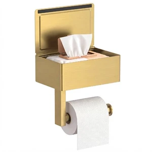 Toilet Paper Holder with Shelf, Wall-Mounted Modern Wipes Dispenser Brushed Gold Toilet Paper Holder with Storage Baby Wipes Dispenser for Bathroom 6.5"x4.5" Small Shelf Toilet Paper Holder with Shelf, Wall-Mounted Modern Wipes Dispenser Brushed Gold Toilet Paper Holder with Storage Baby Wipes Dispenser for Bathroom 6.5"x4.5" Small Shelf