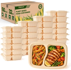 100 Piece (50 Pack) Meal Prep Containers Reusable - 2 Compartment 32 oz Cornstarch Snack Containers with Lids - Plastic Food Storage Salad Containers - To Go Lunch Box - Microwave & Freezer Safe 100 Piece (50 Pack) Meal Prep Containers Reusable - 2 Compartment 32 oz Cornstarch Snack Containers with Lids - Plastic Food Storage Salad Containers - To Go Lunch Box - Microwave & Freezer Safe