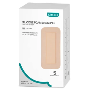 Silicone Foam Dressing with Border Adhesive 4"x8" Waterproof Wound Dressing Bandage for Wound Care 5 Pack Silicone Foam Dressing with Border Adhesive 4"x8" Waterproof Wound Dressing Bandage for Wound Care 5 Pack