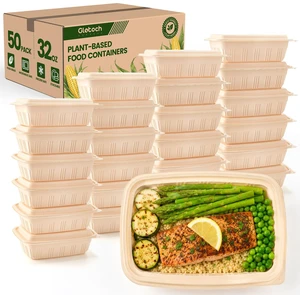 100 Piece (50 Pack) Meal Prep Containers with Lids,32 oz Resuable Cornstarch Material Salad Containers, Plant-based Lunch Boxes, Plastic Take Out Bowls BPA Free, Microwave Freezer Safe, Stackable 100 Piece (50 Pack) Meal Prep Containers with Lids,32 oz Resuable Cornstarch Material Salad Containers, Plant-based Lunch Boxes, Plastic Take Out Bowls BPA Free, Microwave Freezer Safe, Stackable