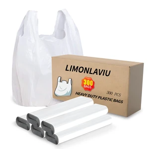 Plastic Bags - 300 Pack (11.5'x 6.5" x 21') with Handles for Small Business, Restaurants, Grocery & Trash Plastic Bags - 300 Pack (11.5'x 6.5" x 21') with Handles for Small Business, Restaurants, Grocery & Trash