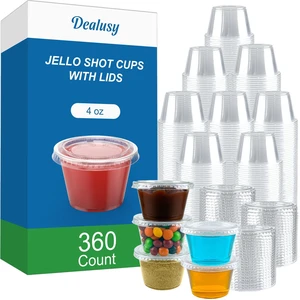 360 Set 4 oz Jello Shot Cups with Lids Sturdy & Food Safe Disposable Plastic Portion Condiment Dipping Sauce Cups, Small Containers for Salad Dressing 360 Set 4 oz Jello Shot Cups with Lids Sturdy & Food Safe Disposable Plastic Portion Condiment Dipping Sauce Cups, Small Containers for Salad Dressing