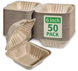 Disposable 50 Pack 6×6 Inch Take Out Lunch Box Containers with Lids Compostable and Eco-Friendly Biodegradable Bagasse To Go Containers, PFAS-Free, Ideal for Meal Prep, Food, Party, Picnic Disposable 50 Pack 6×6 Inch Take Out Lunch Box Containers with Lids Compostable and Eco-Friendly Biodegradable Bagasse To Go Containers, PFAS-Free, Ideal for Meal Prep, Food, Party, Picnic