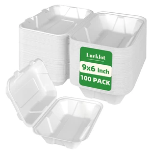 100 Pack 9×6 Inch White Compostable Bagasse Takeout Food Containers To Go Disposable Lunch Box, Eco-Friendly Biodegradable Clamshell Containers with Lids, for Meals, Takeaway, Party, Picnic 100 Pack 9×6 Inch White Compostable Bagasse Takeout Food Containers To Go Disposable Lunch Box, Eco-Friendly Biodegradable Clamshell Containers with Lids, for Meals, Takeaway, Party, Picnic