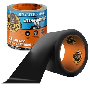 Waterproofing Tape, Permanent, Black, 4" x 10', 1-Pack Weather Resistant Seal for Leaks & Repairs, Air & Moisture Barrier, Bonds Metal, Plastic, Wood, Rubber & Vinyl Waterproofing Tape, Permanent, Black, 4" x 10', 1-Pack Weather Resistant Seal for Leaks & Repairs, Air & Moisture Barrier, Bonds Metal, Plastic, Wood, Rubber & Vinyl